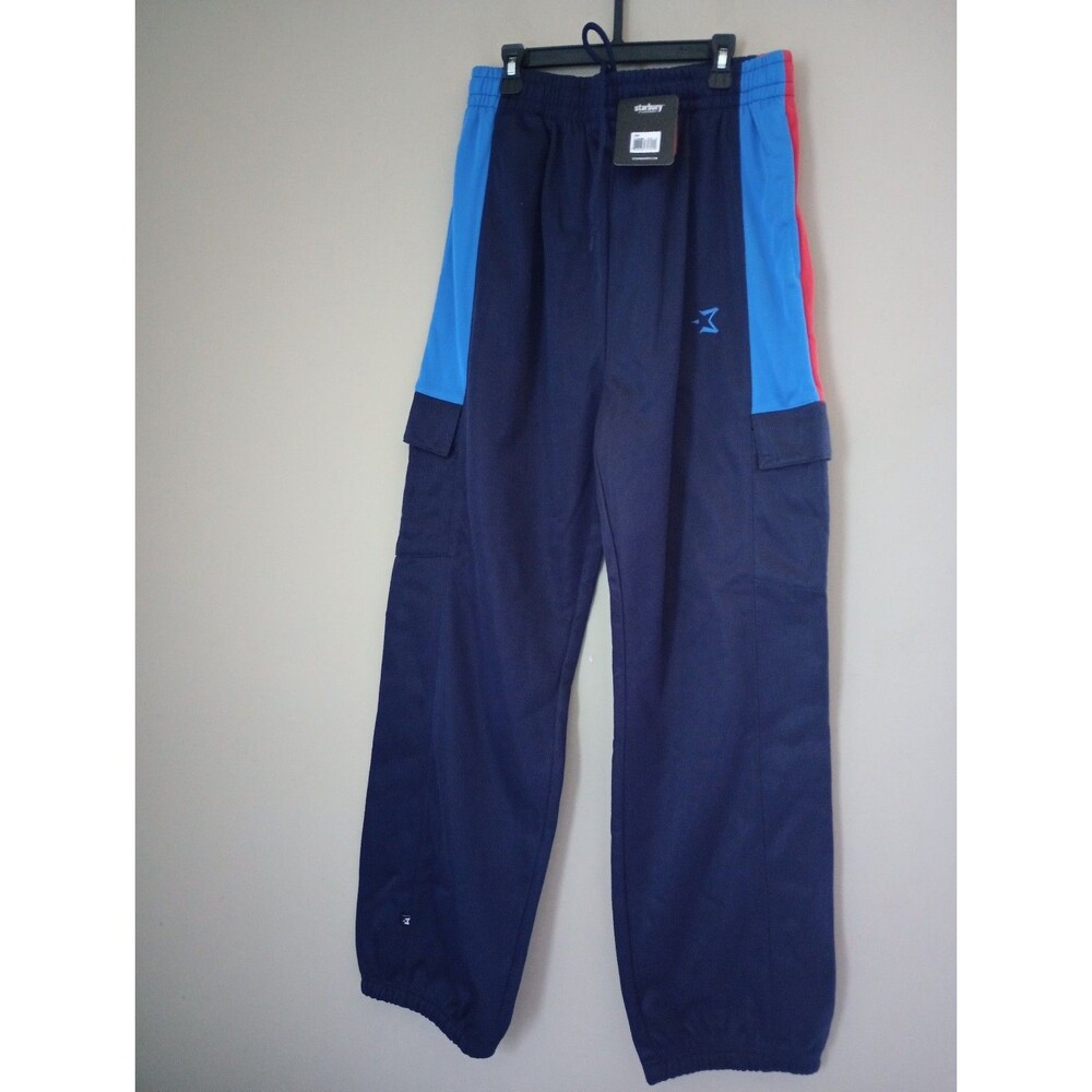 NWT Starbury Athletic Performance Pants Blue Red Cargo Pockets Size Medium
